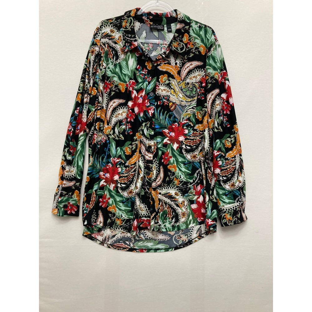 Attitudes by Renee Button Down Size XL Multi Tropical Paisley Floral Festival